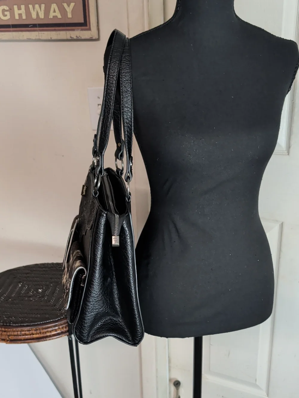 Trinity Ranch Genuine Hair-On Cowhide Tooled Collection Concealed Carry Tote NEW